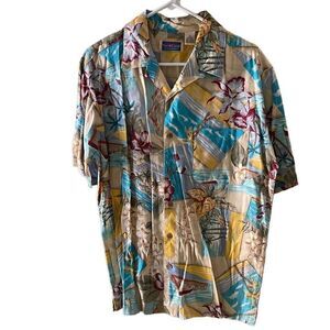 NorthCrest Button Up Men’s Shirt S Vintage Floral Cotton Rayon Hawaiian Camp